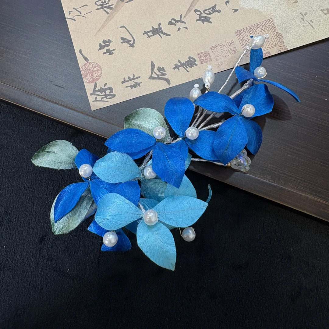 云鬓花古风饰品古装发饰非遗绒花软簪 烟雨江南（孤品手工汉服B141