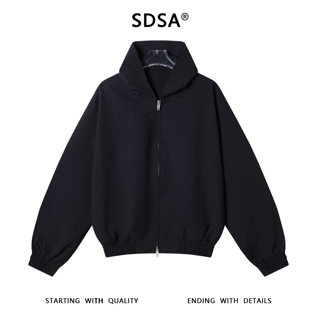 SDSA男士秋冬新款痞帅男装纯色螺纹下摆连帽卫衣拉链外套百搭时尚