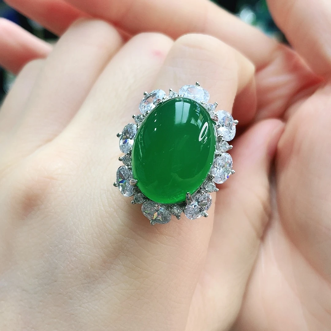 玛瑙/玉髓戒指银S925镶嵌