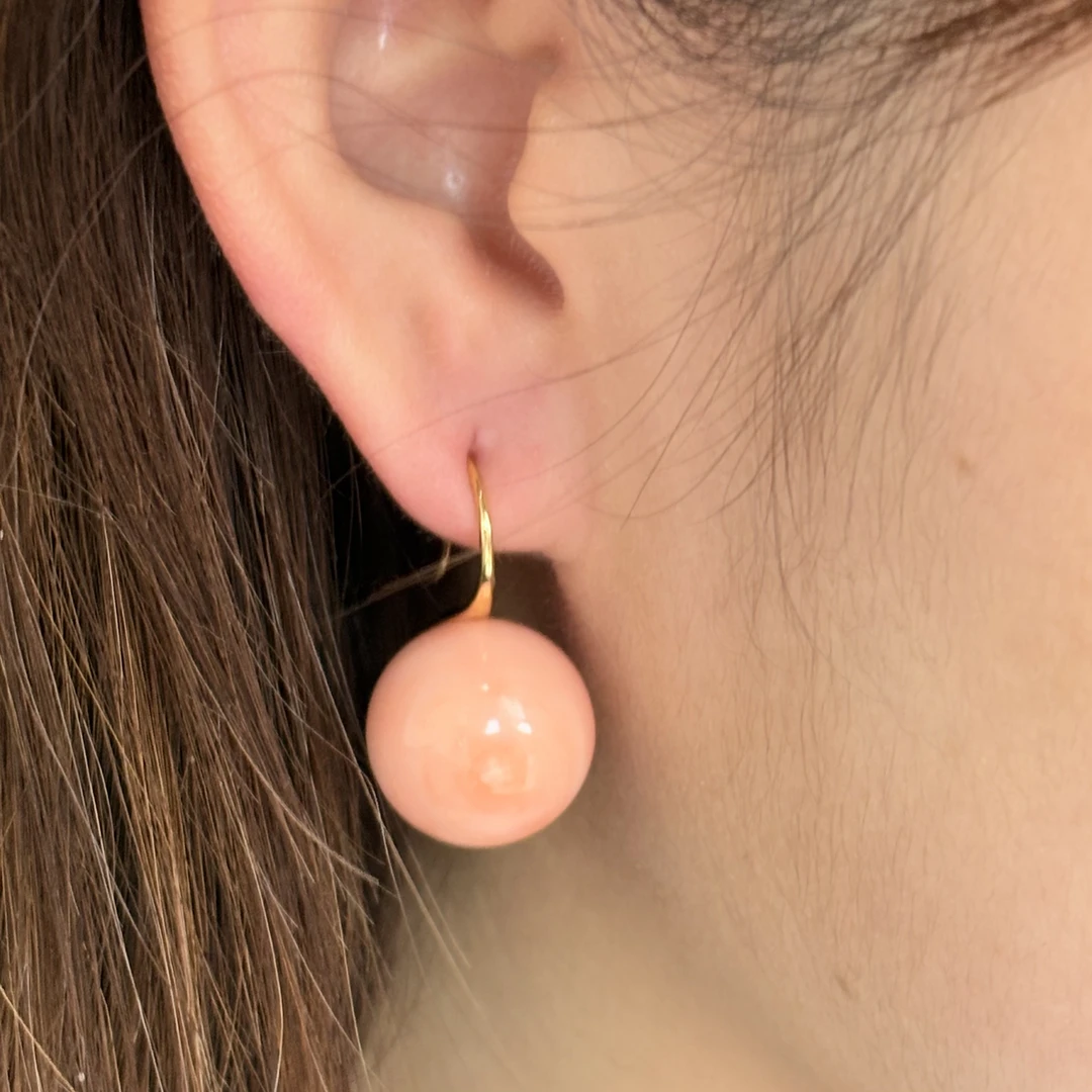 天然珊瑚momo珊瑚15mm大点位耳勾（须定制）