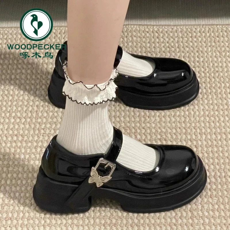 啄木鸟增高厚底小皮鞋女春秋2025百搭玛丽珍英伦风乐福鞋复古单鞋