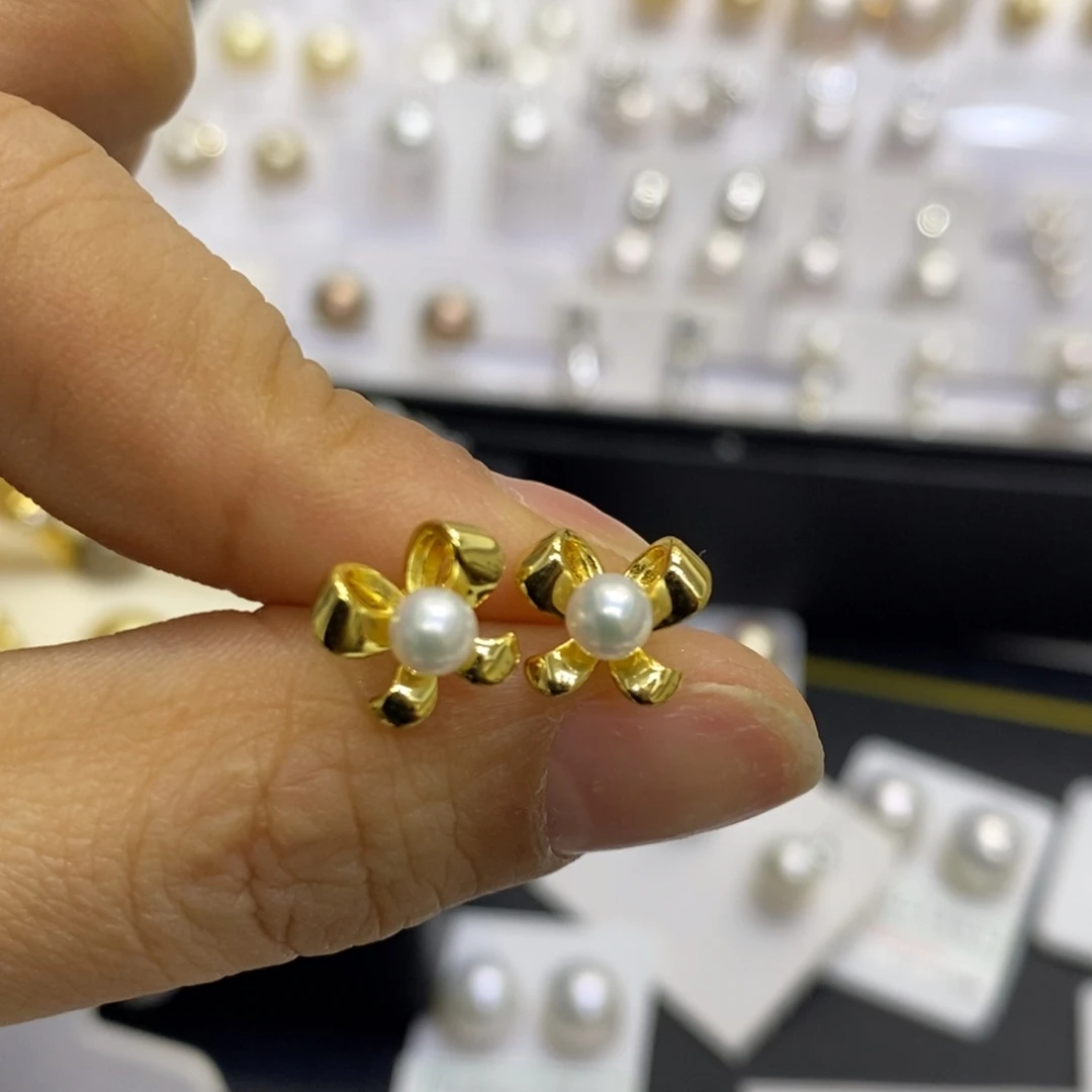 淡水珍珠耳饰银S925镀金镶嵌