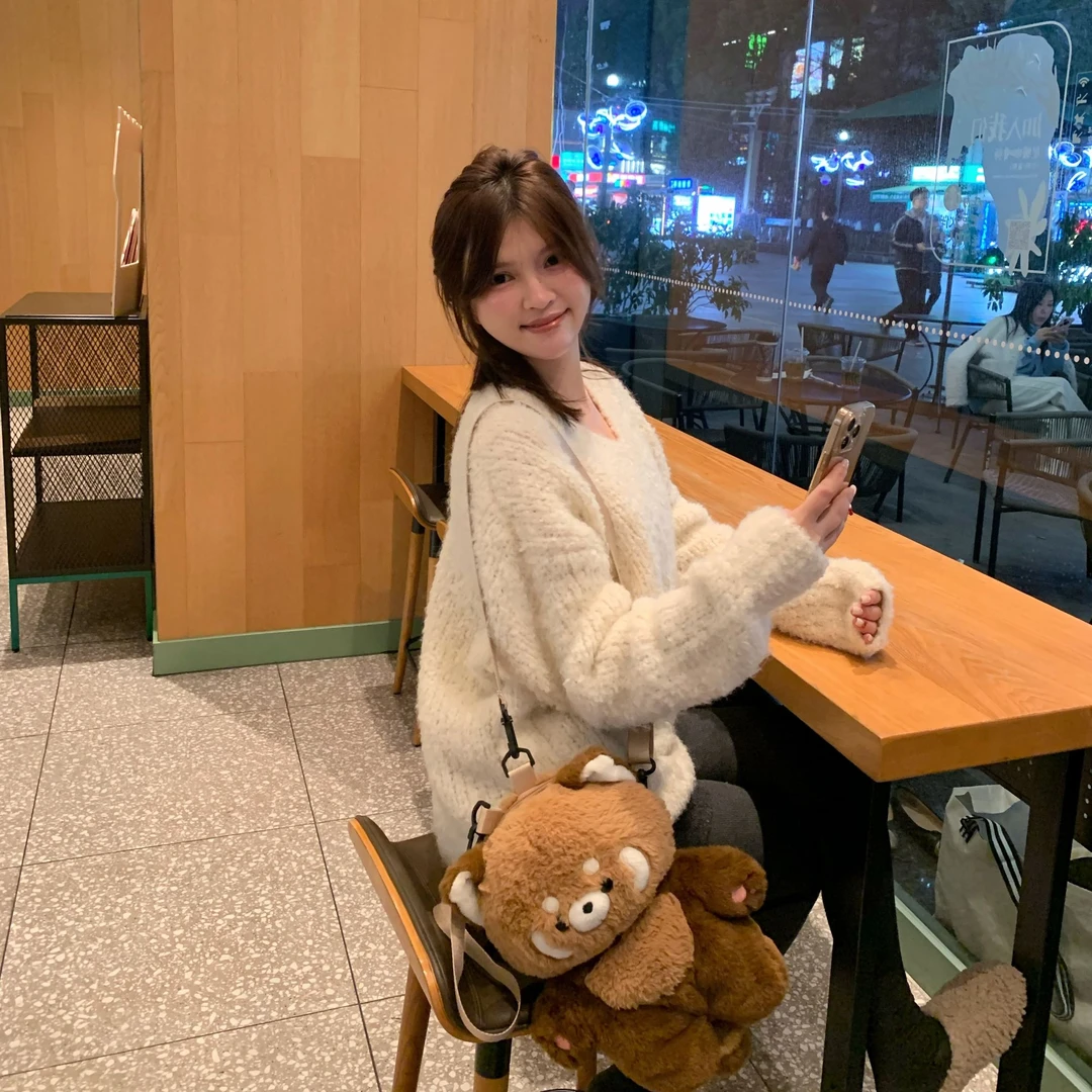 漫姐的店 现货【白茉莉】气质高质感圈圈纱V领套头毛衣慵懒风上衣