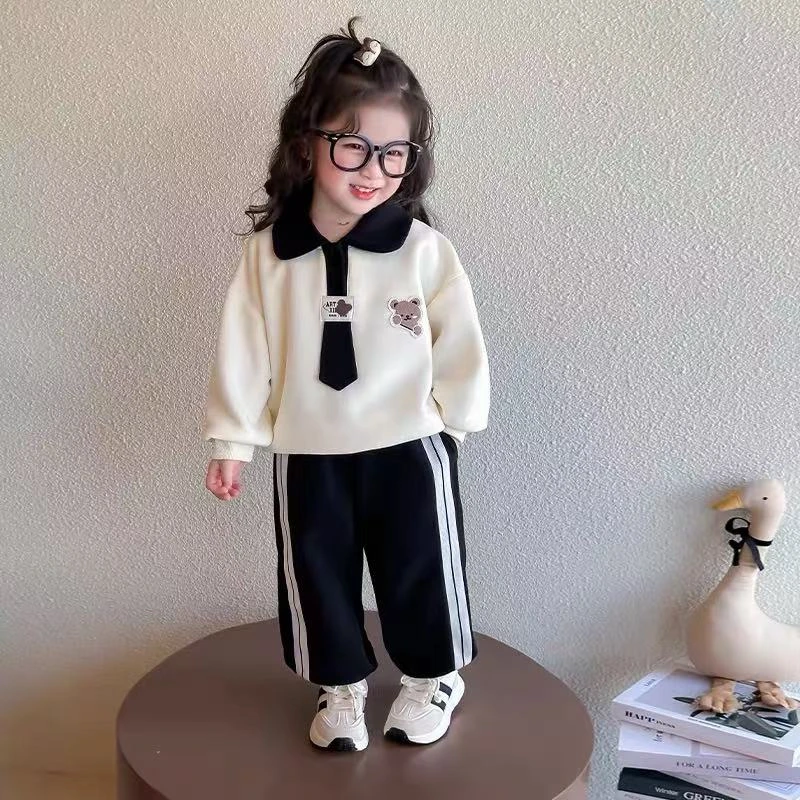 女童春装学院风套装2025新款儿童装卫衣洋气两件套宝宝春秋季衣服