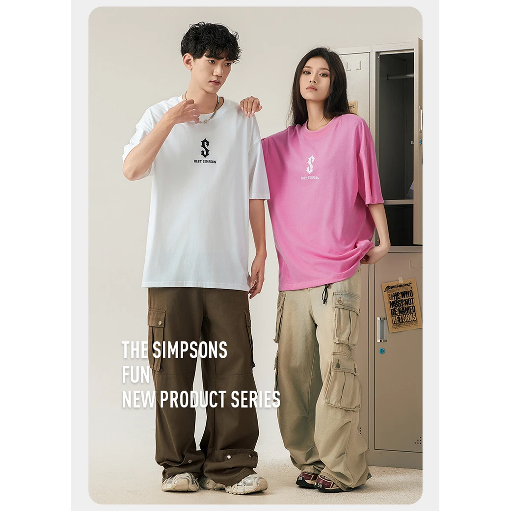 THESIMPSONS美式T恤宽松大码潮牌夏季圆领落肩纯棉短袖T恤休闲