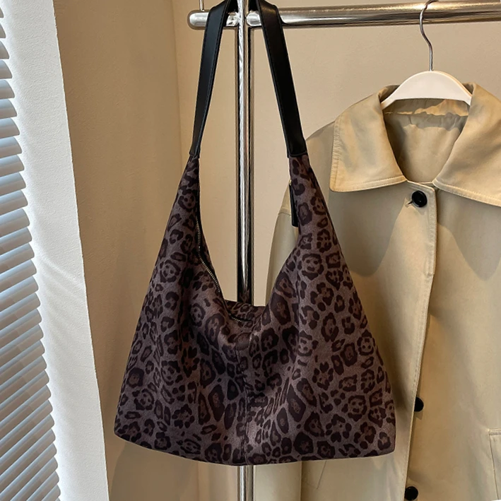 大容量休闲斜挎包包女高级质感时尚复古通勤豹纹单肩包上班托特包