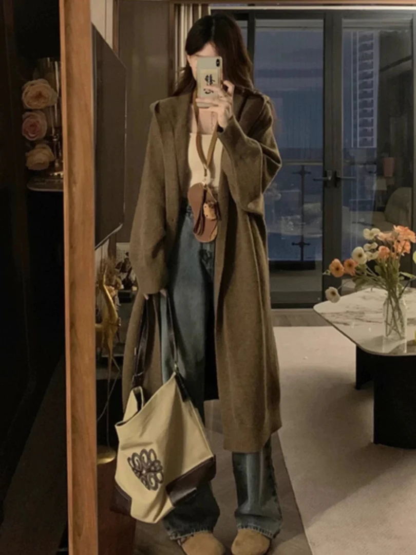 大码高级感86688慵懒风大被子连帽毛衣外套秋冬韩版宽松百搭针织