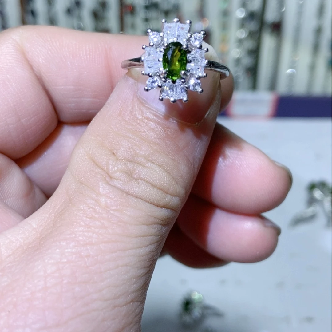 绿水晶戒指银S925镶嵌