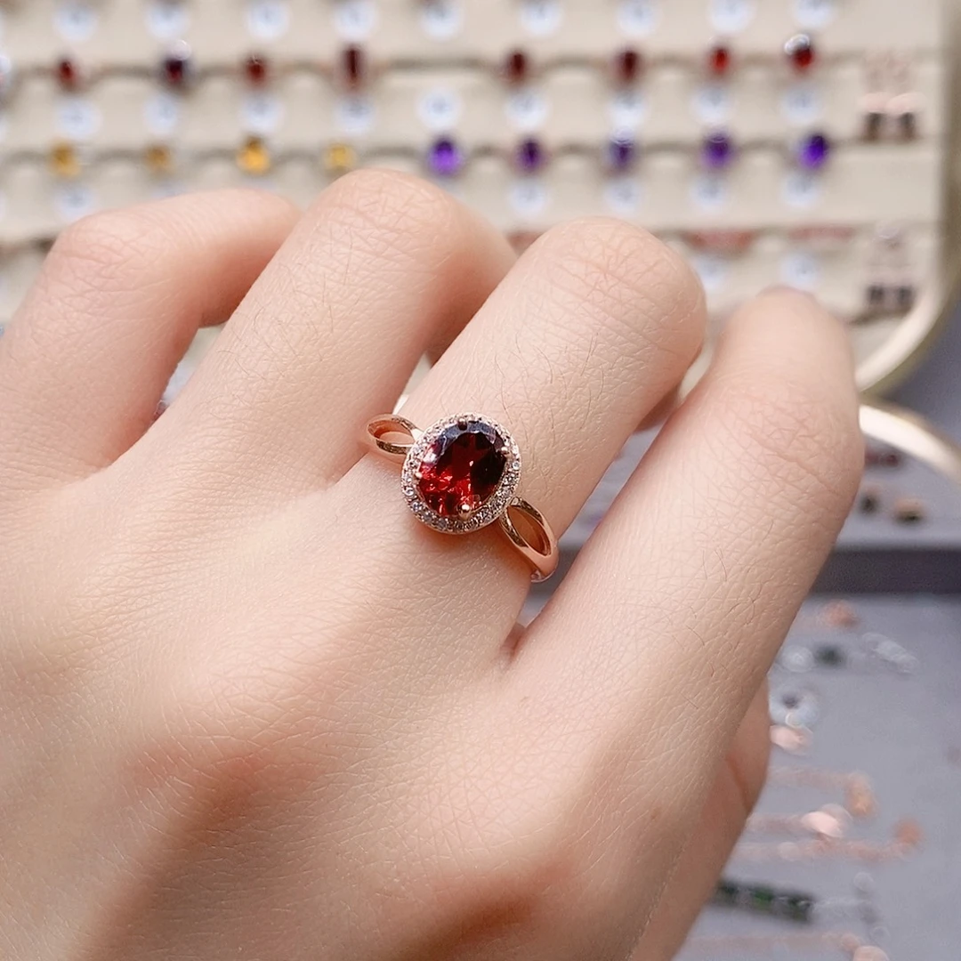 石榴石戒指银S925镶嵌戒指
