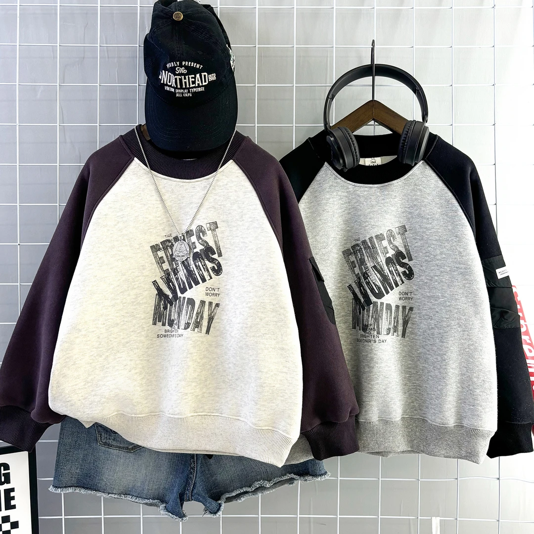 伽伽猫男孩新款冬季男童大童加绒男孩加绒男童痞帅炸街卫衣