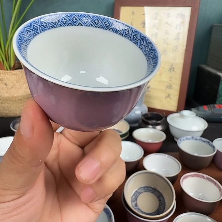 全原矿纯手工电气窑青花品茗杯