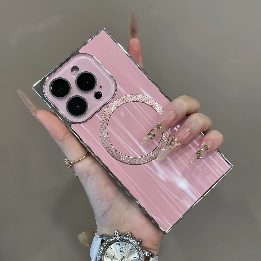 高级感方形CD纹极光磁吸适用iPhone16手机壳15护镜14pro情侣13pm