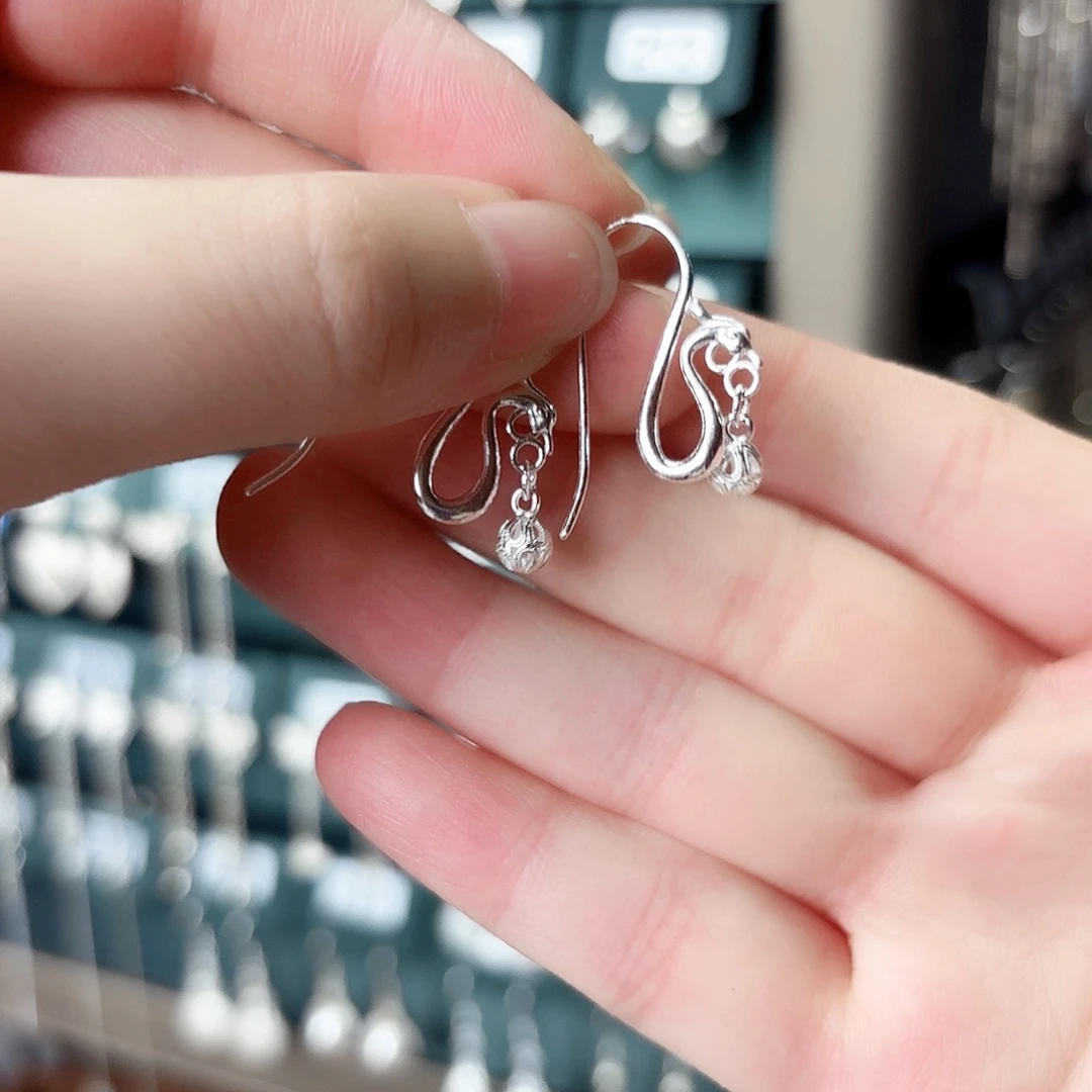 无足银足银凤凰吊绣球耳钩