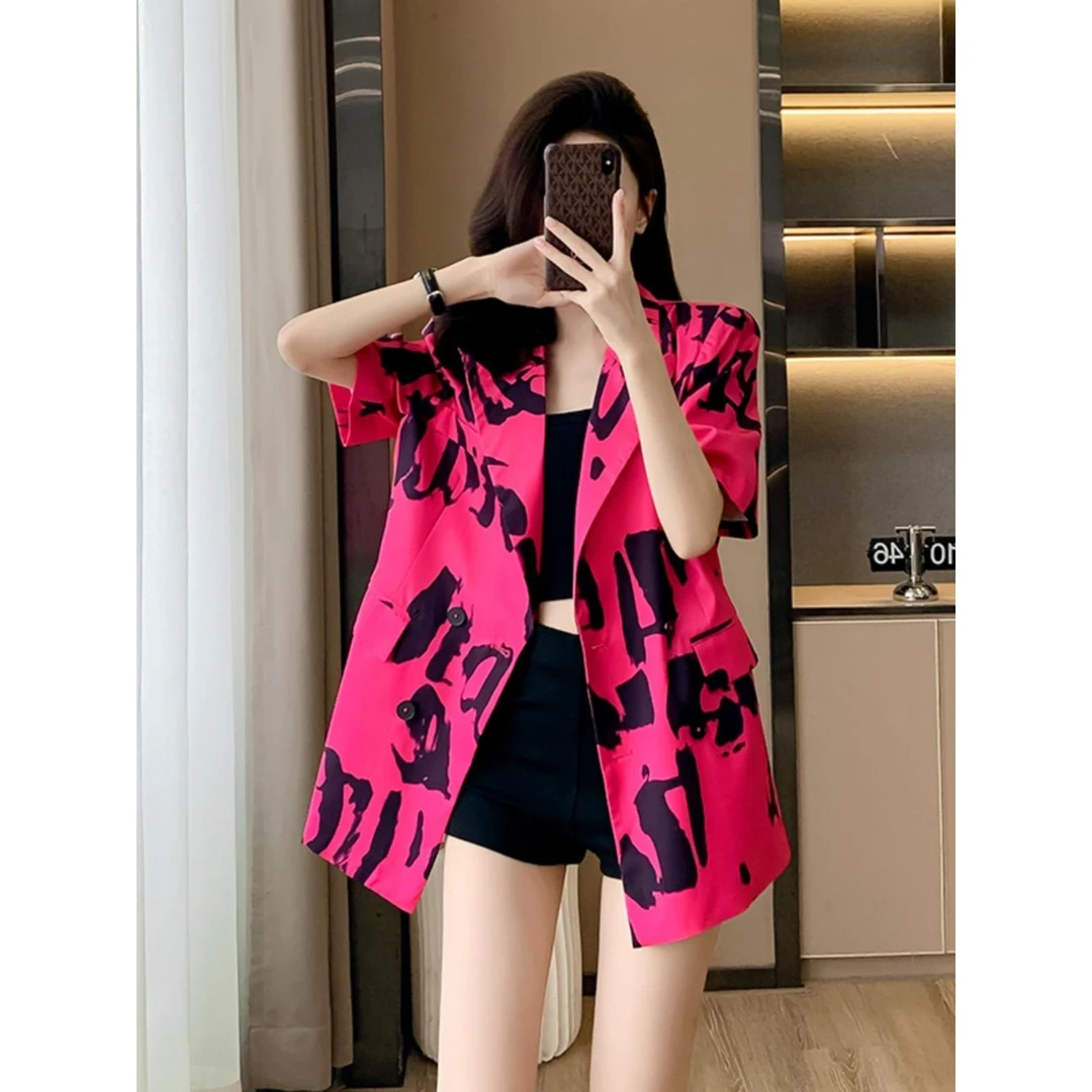 时尚短袖西装外套女2025夏季新款欧货洋气个性上衣气质休闲西服