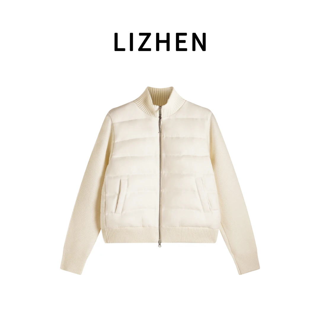 利祯新品【流光泡芙】白鸭绒圆领拼接针织保暖厚短款款羽绒服LZ2535