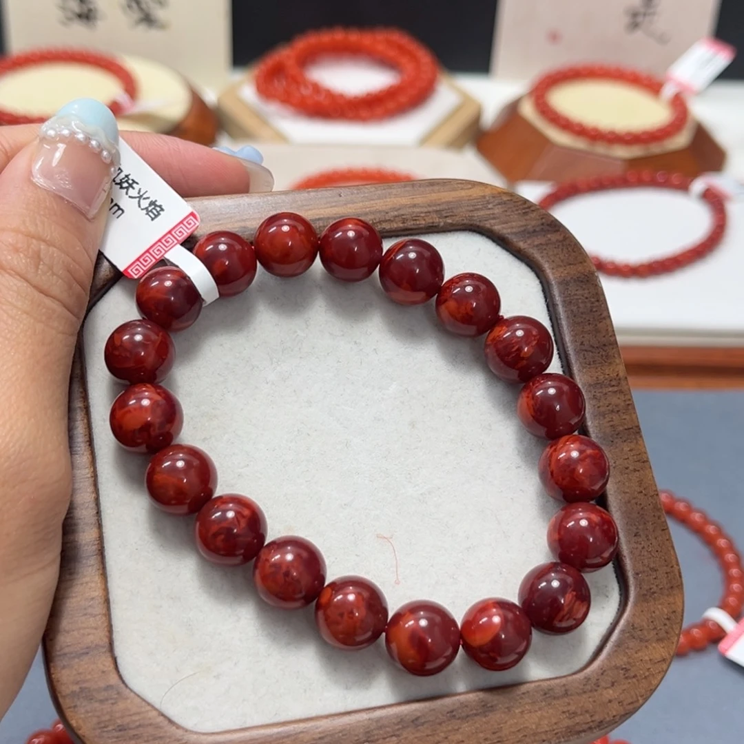 南红玛瑙未镶嵌手串原矿川料牛血红火焰单圈10.8mm