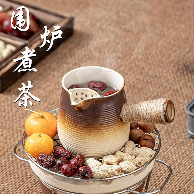 FAVMARTHA围炉煮茶罐罐茶煮茶壶陶壶烤奶罐黑晶炉煮茶壶家用泡茶