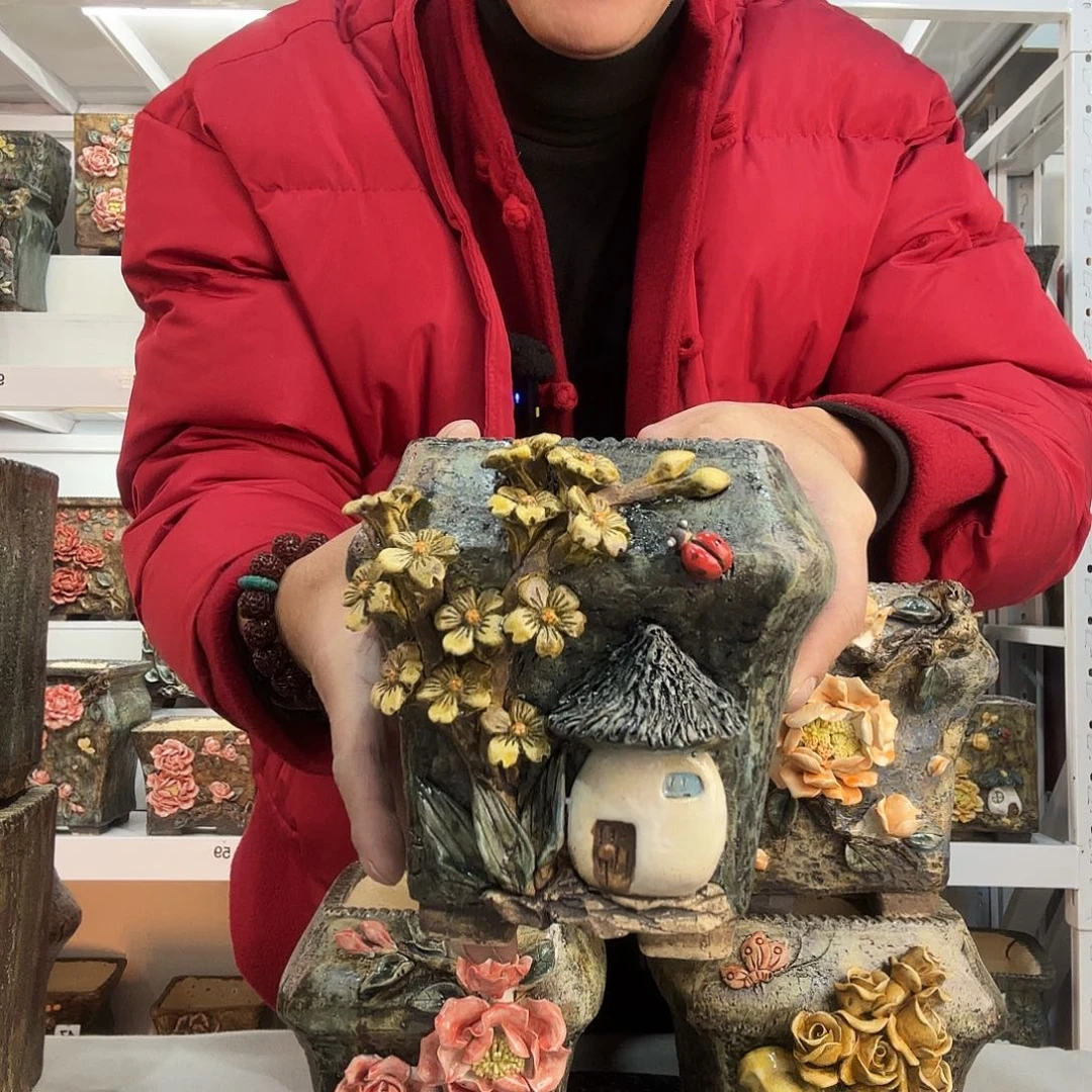 红陶一***?青默花器花盆