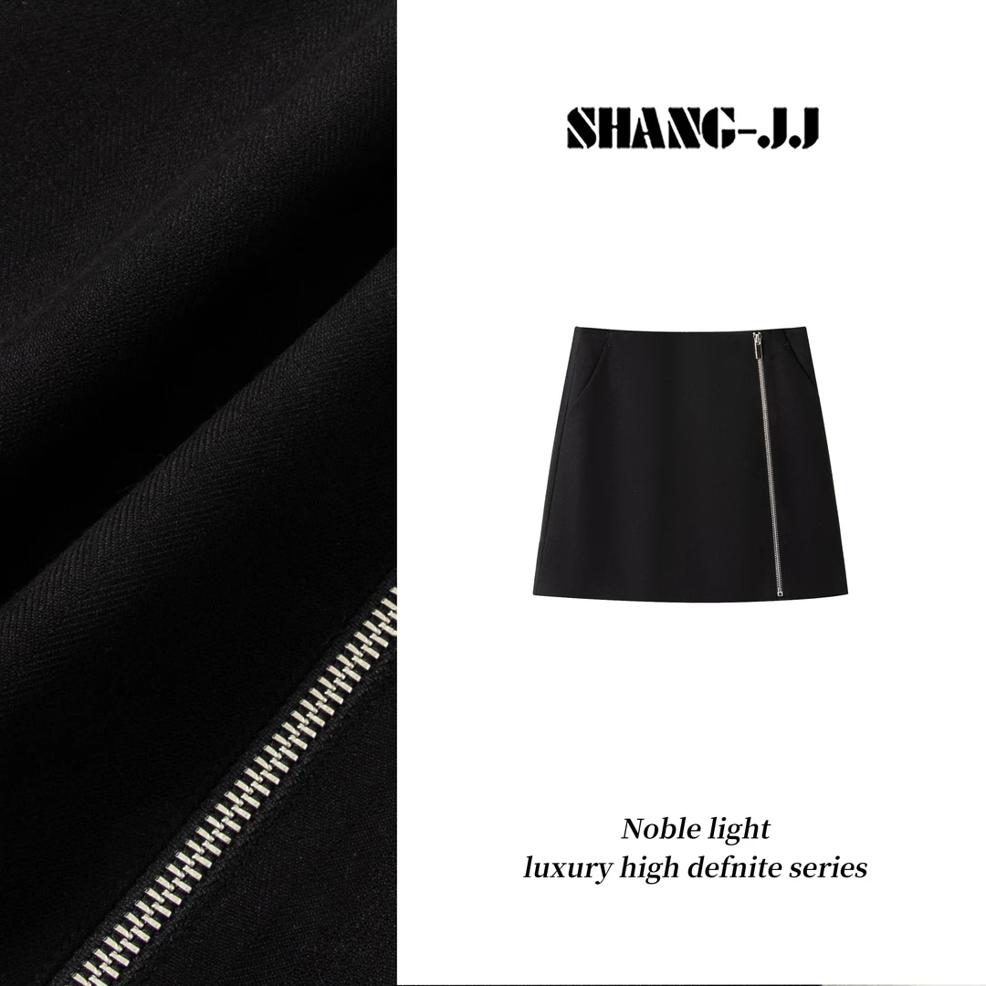 SHANG-JJ【御姐半裙】25ss新品洋毛混纺拉链设计半身裙q133464p