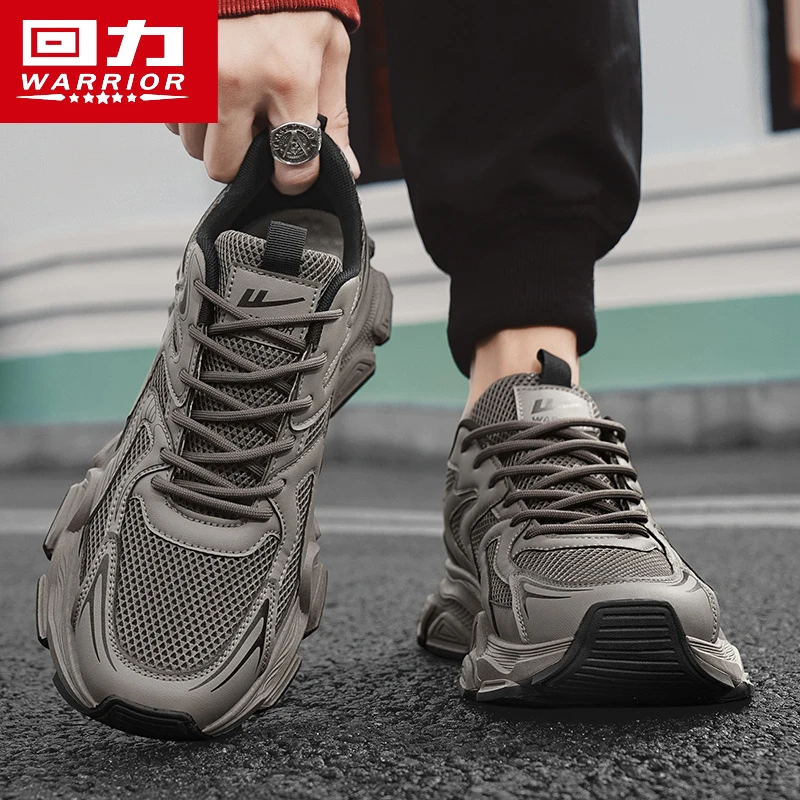 回力男鞋秋季爆款透气网面运动鞋青少年黑色厚底防滑休闲老爹鞋子