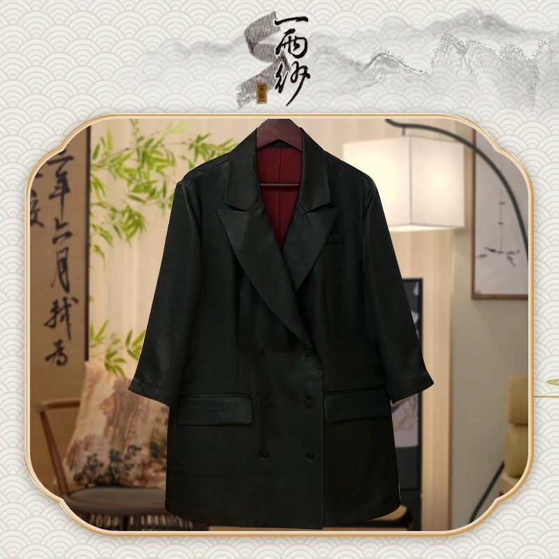 【冰皮香花藤●翻领西装】238946桑蚕丝重缎皮子香云纱上衣外套50