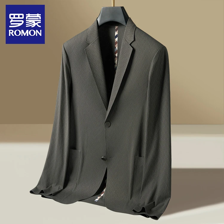 Romon/罗蒙长袖短款标准型西服上装春夏上衣男士轻奢韩版薄西装