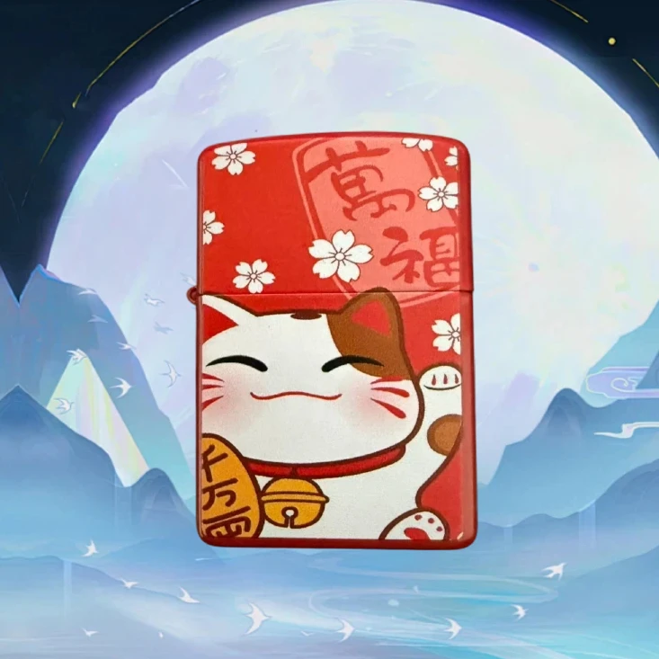 彩绘万福猫防风油打火机送男士无油