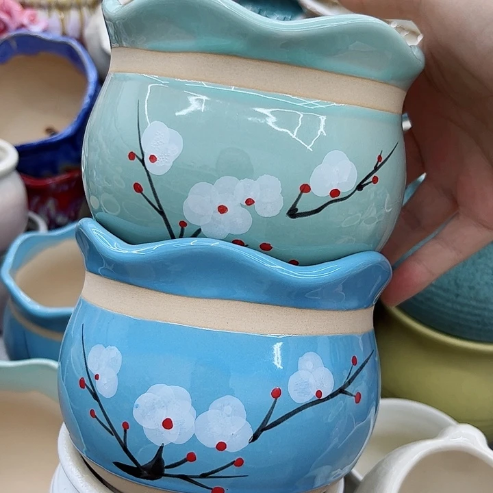 多肉绿植陶瓷花盆9.9包邮，有孔