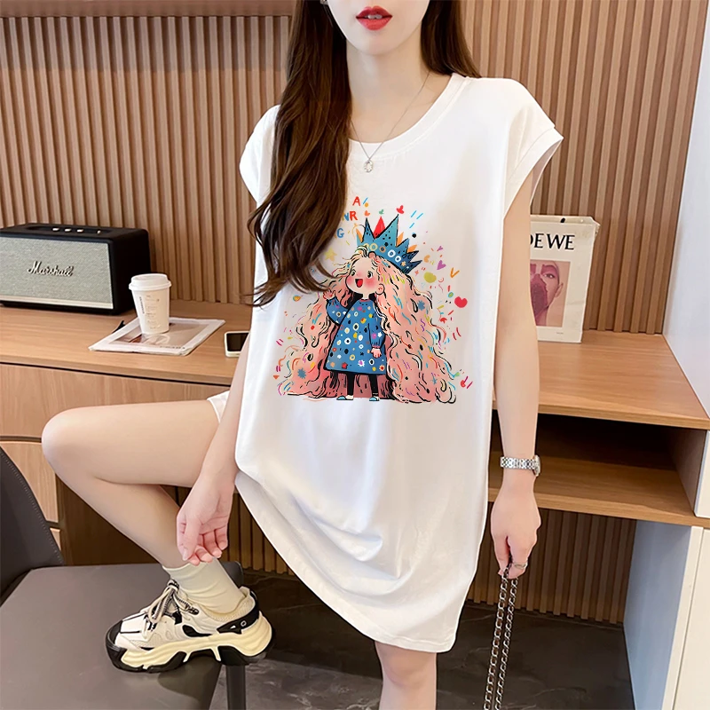 纯棉坎肩无袖背心T恤女夏季爆款宽松百搭小众设计感卡通印花上衣