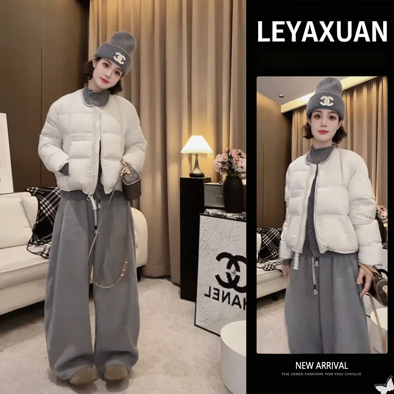 秋冬搭配一整套女装2025新款百搭针织毛衣棉服外套休闲裤三件套潮
