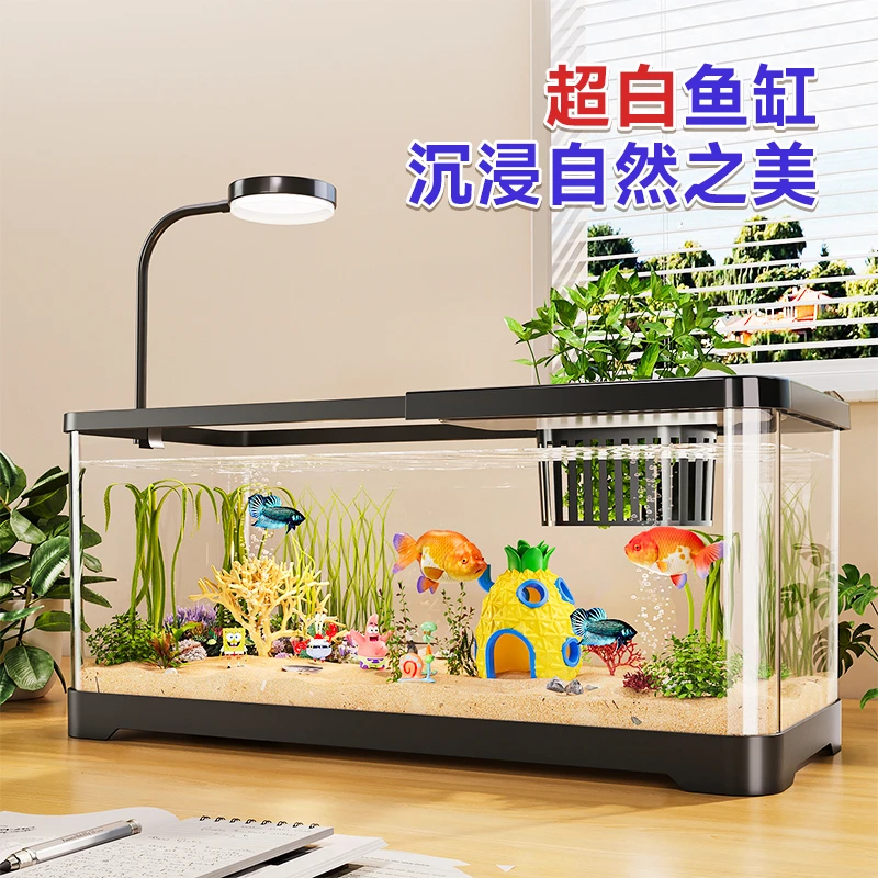 2025年新款鱼缸小型客厅造景生态缸过滤制氧一体机金鱼底滤简约缸