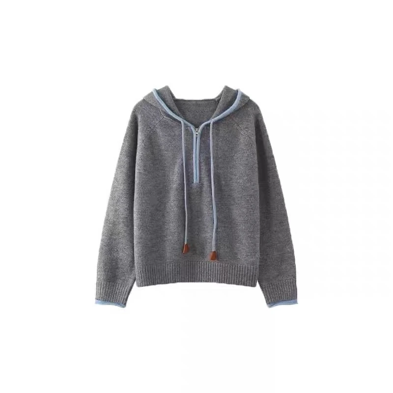 【实体店】8855秋冬针织女毛针织衫拼接针织开衫百搭灰色上衣