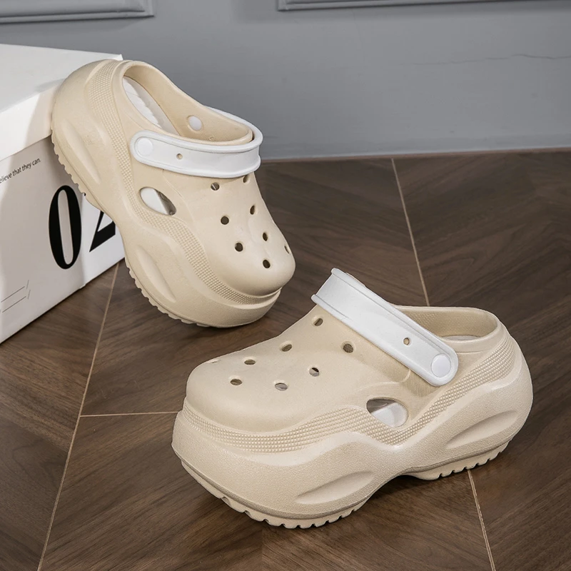 舒适防滑休闲风凉鞋洞洞鞋外穿镂空拖鞋2025厚底休闲夏季透气软底