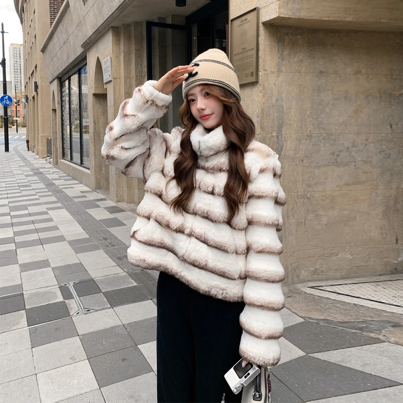 高级感轻奢水貂毛皮毛一体外套2025冬季新款法式千金风仿皮草棉衣
