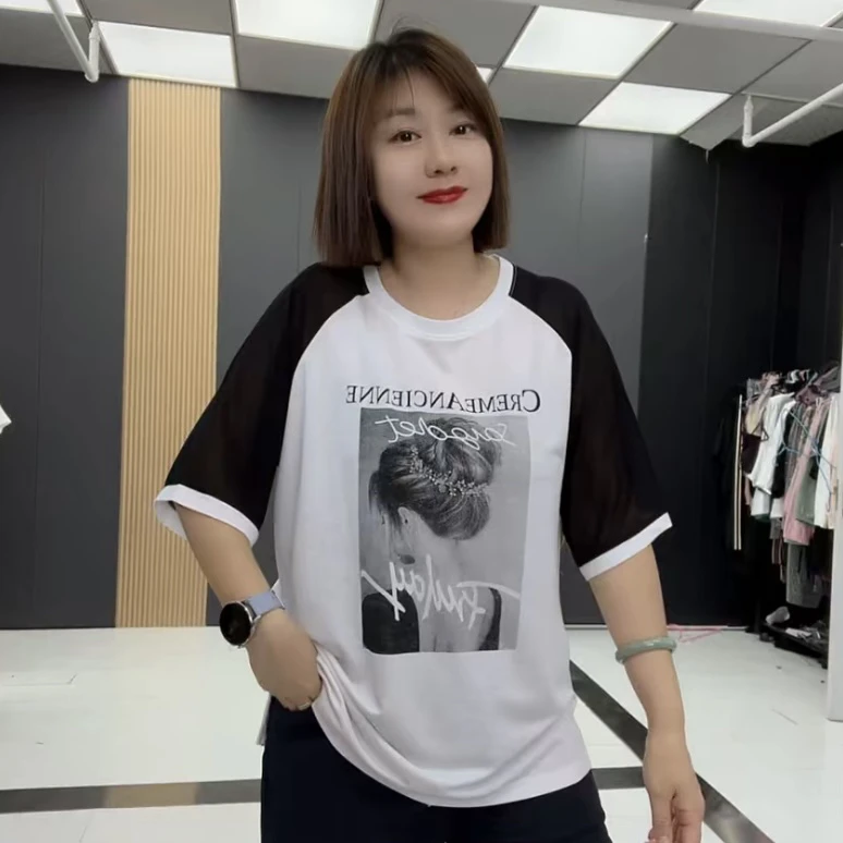 YF9865夏季薄款圆领丸子头美女字母T恤百搭显瘦