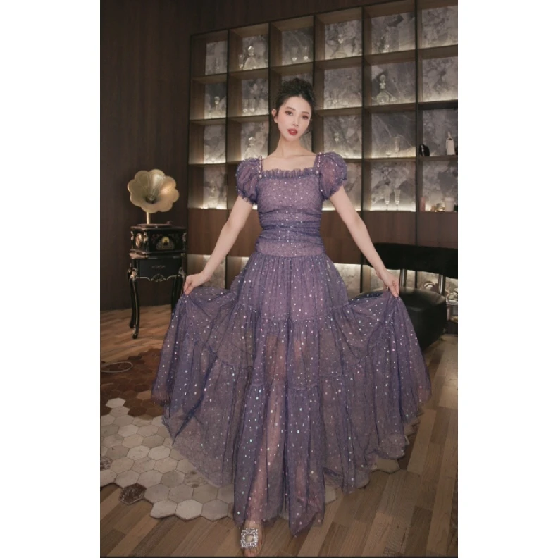 六爻定制 法式气质名媛显瘦优雅时尚连衣裙 91163