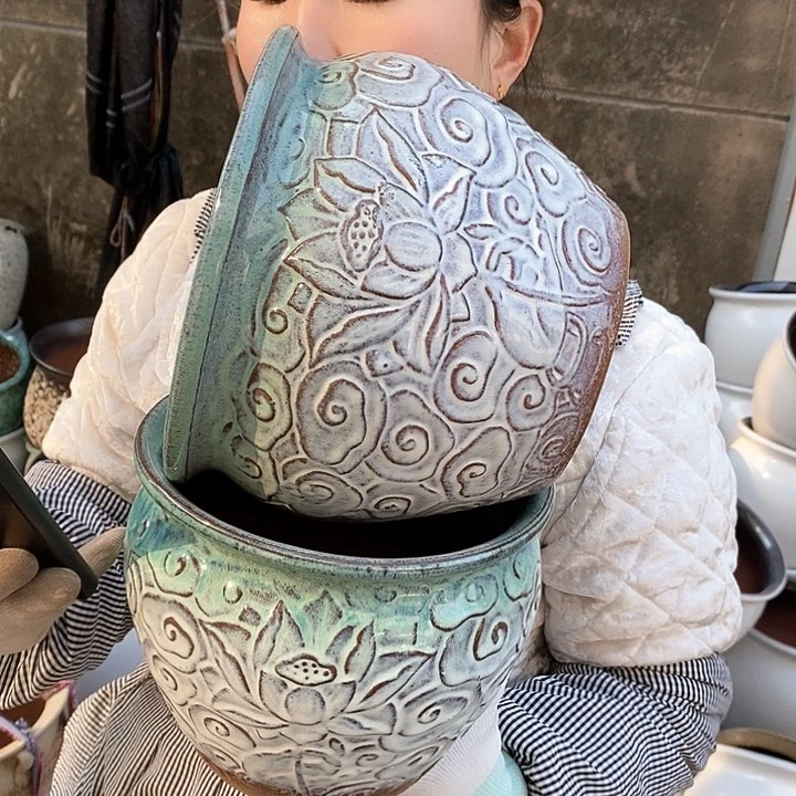 紫砂花盆瑕疵口20高16瑕疵