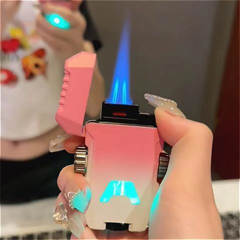 高颜值机甲发光旋转陀螺双火直冲防风打火机炫酷创意送男友网红
