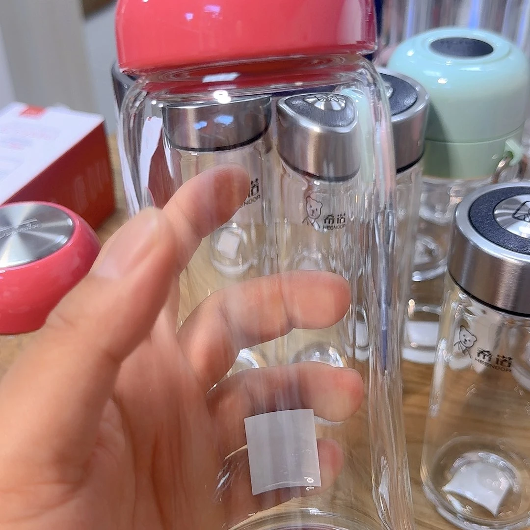 水晶玻璃提绳款单层玻璃杯 350 毫升红色盖