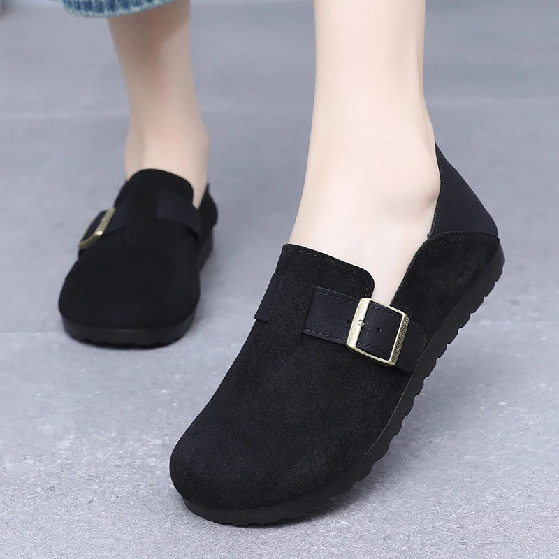 老北京布鞋女2025新款单鞋勃肯鞋豆豆鞋软底黑色工作鞋懒人一脚蹬