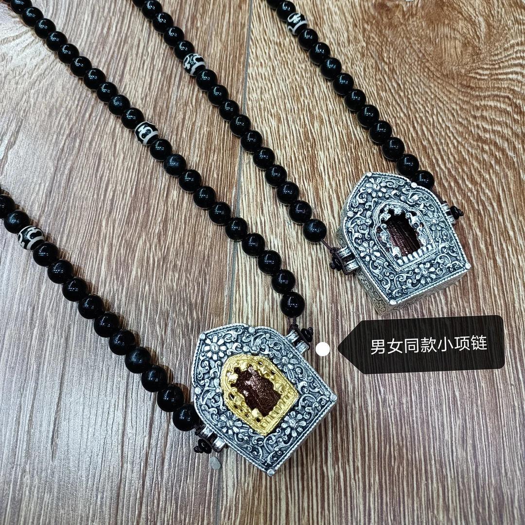 锌合金玻璃项链 藏族首饰合金做旧男女同款款项链饰品颈链吊牌