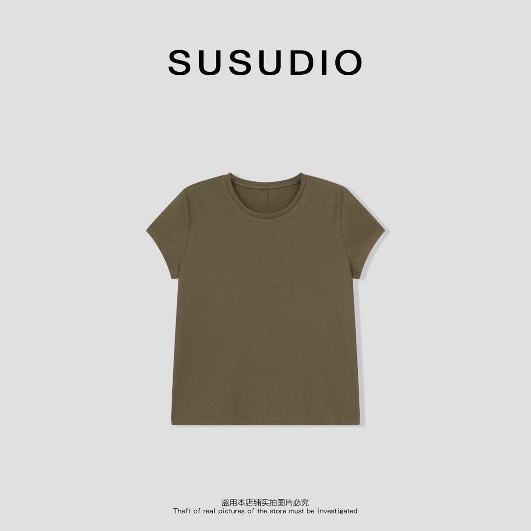 SUSUDIO 100棉小飞袖休闲慵懒短袖舒适透气圆领纯色T恤10232