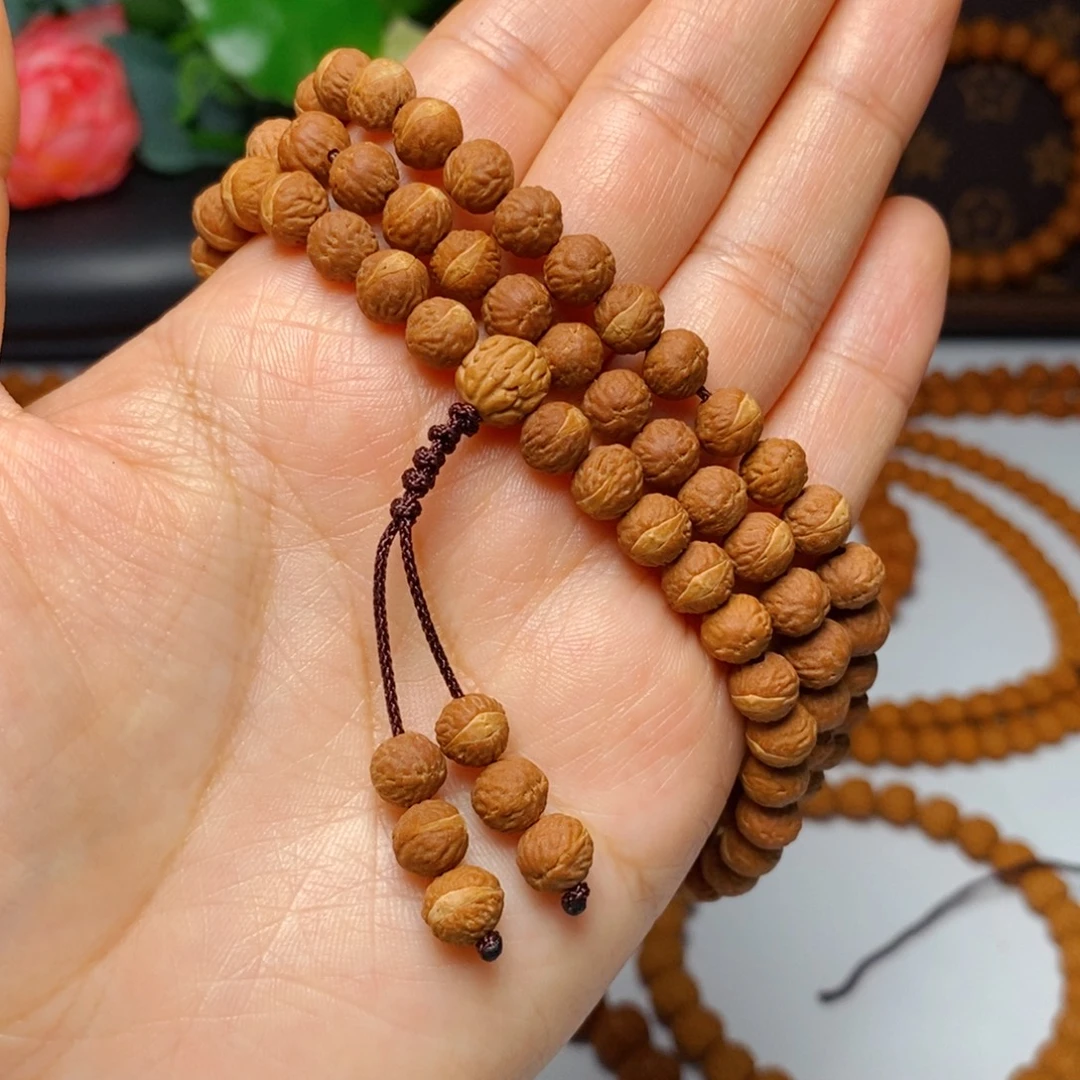 桃核手串7mm野生国产凤眼原籽原皮原色无修108+6颗