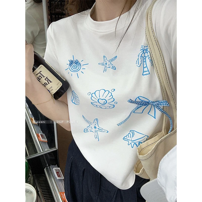 美式复古白色蝴蝶结短袖T恤女2025夏季新款设计感小众潮牌上衣ins