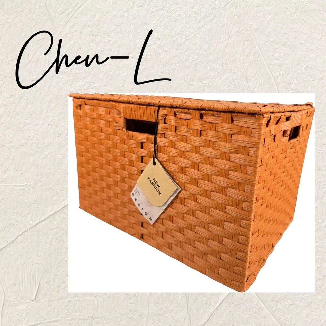 chen-L手工编织带盖收纳箱