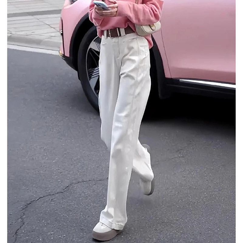 韩版爆款时尚洋气白色休闲裤女春季新款高级感气质网红阔腿直筒裤