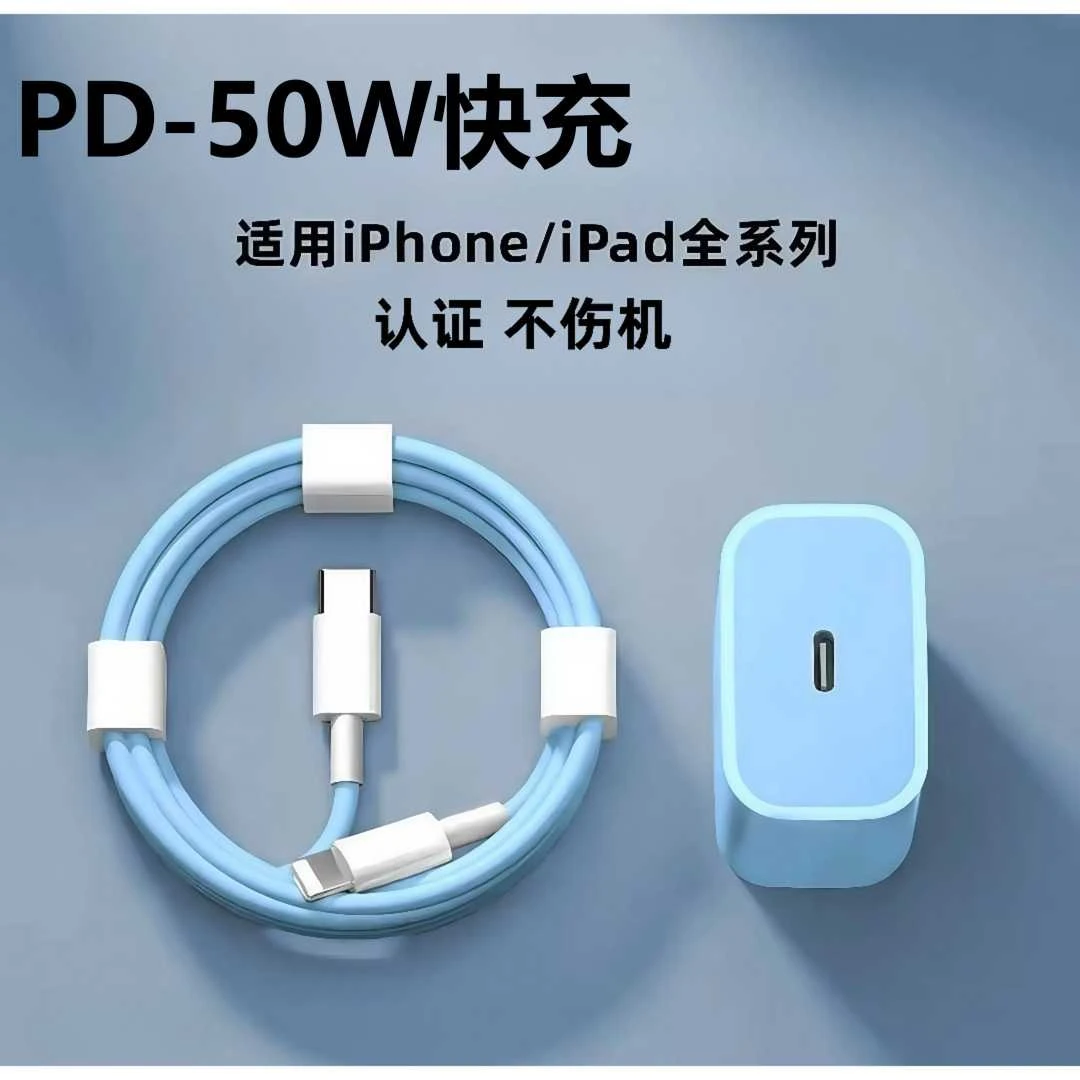 适用苹果PD闪充快充数据线14/13/12/11/X/8蓝色手机充电器充电线