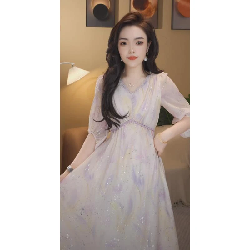 苏陌温柔风法式甜美裙子显瘦夏季淑女气质收腰优雅公主连衣裙
