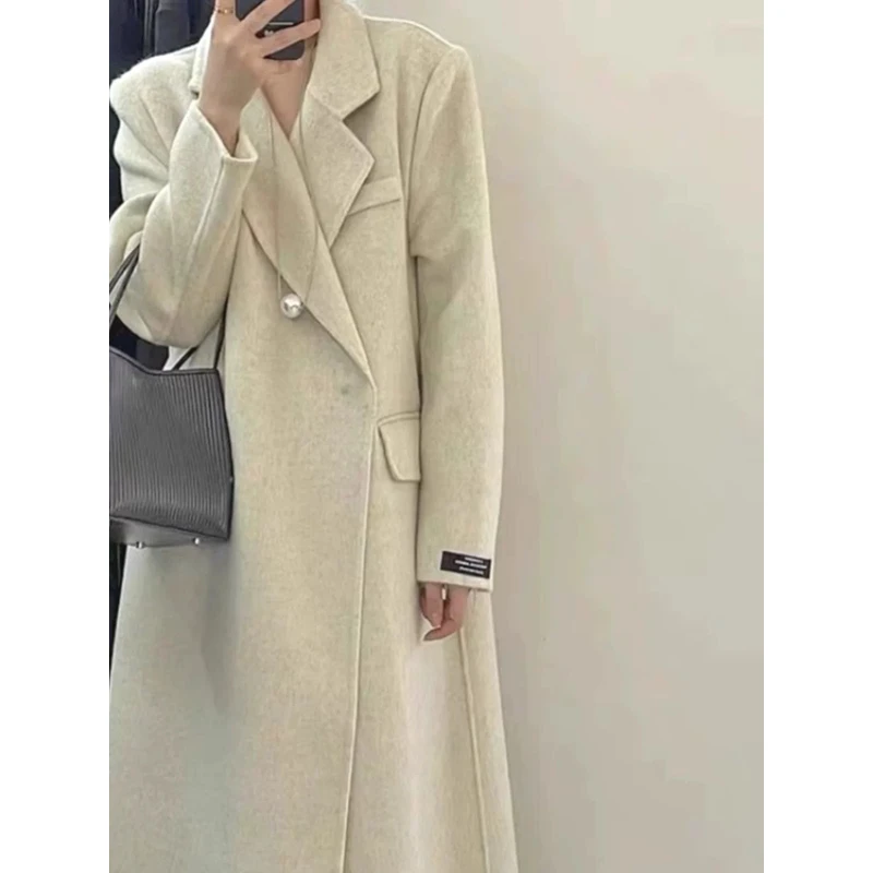 秋冬季纯色显瘦时尚毛呢气质羊毛大衣外套933