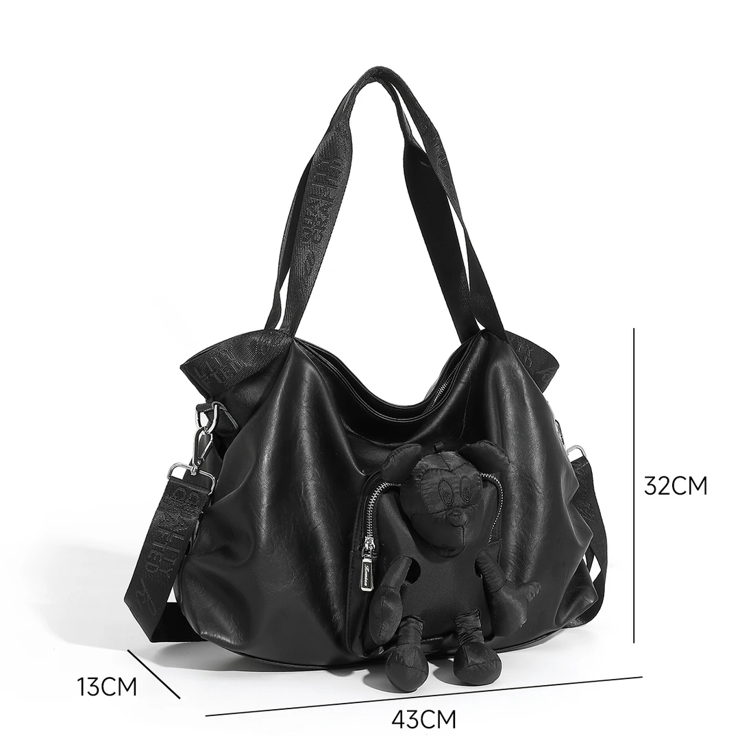 黑色包拉链托特包斜跨包包百搭轻奢柔软手提腋下包单肩腋下包